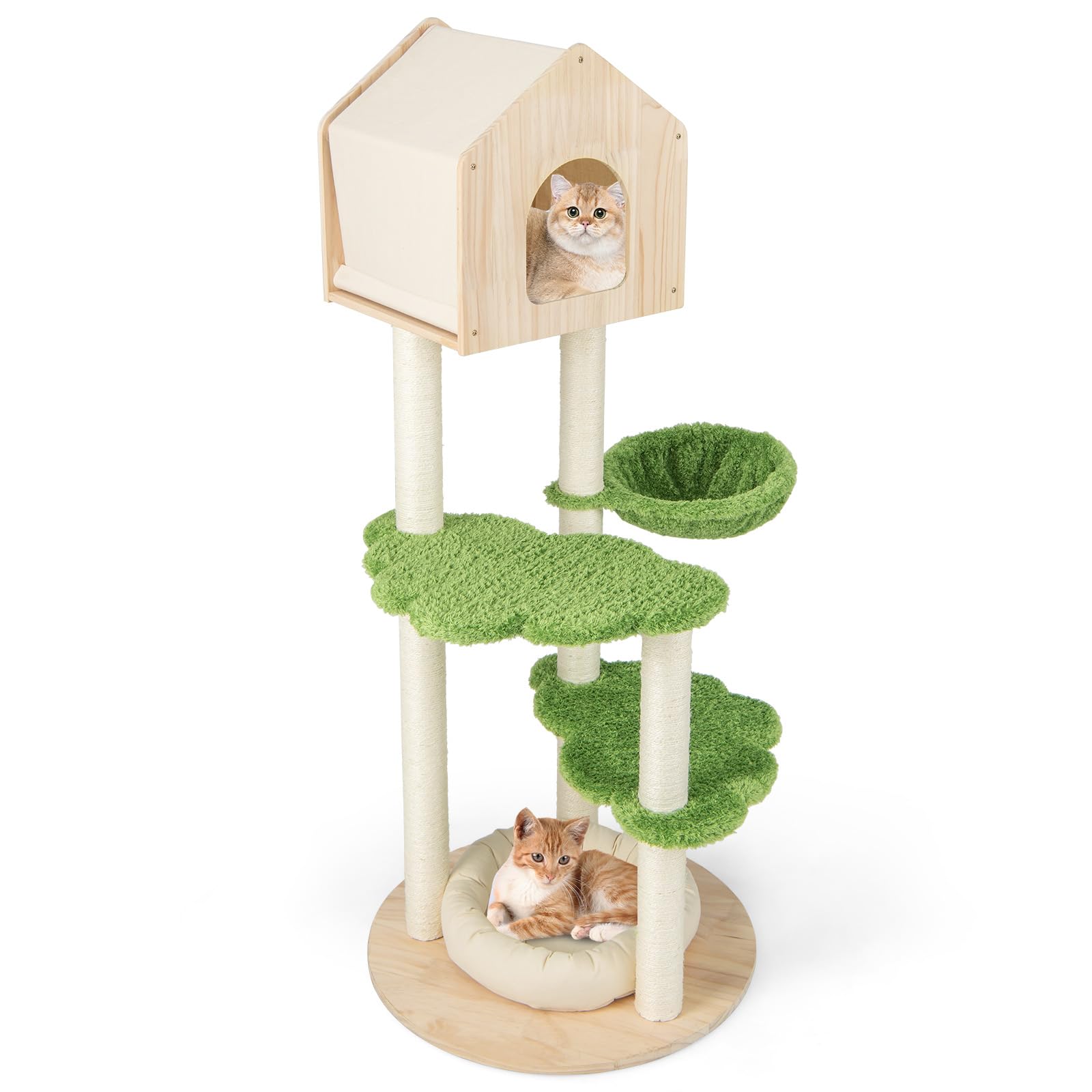 Arbre à chat Tangkula, tour à chat moderne multi-niveaux en bois avec poteaux à griffer en sisal